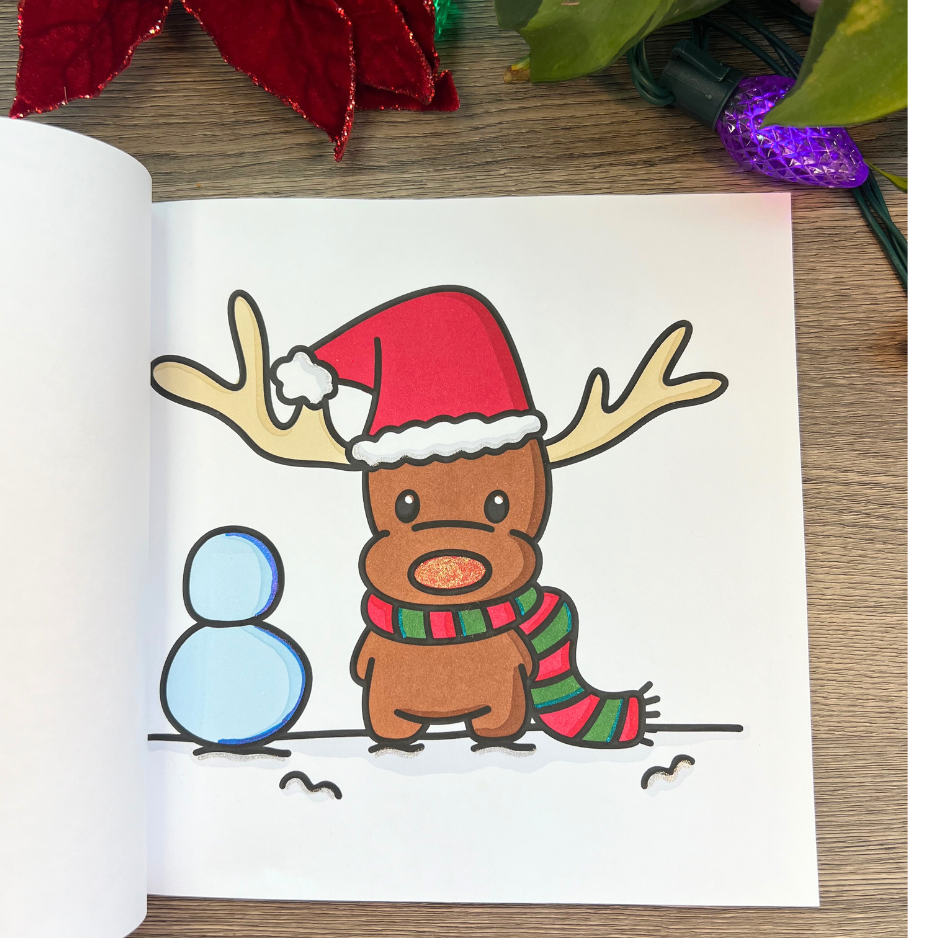 Cozy Christmas Coloring Book & Reusable Protective Sheet