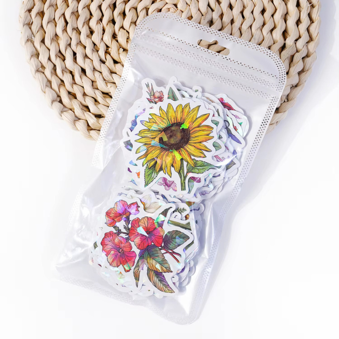 100PCS Holographic Vinyl Flower Stickers