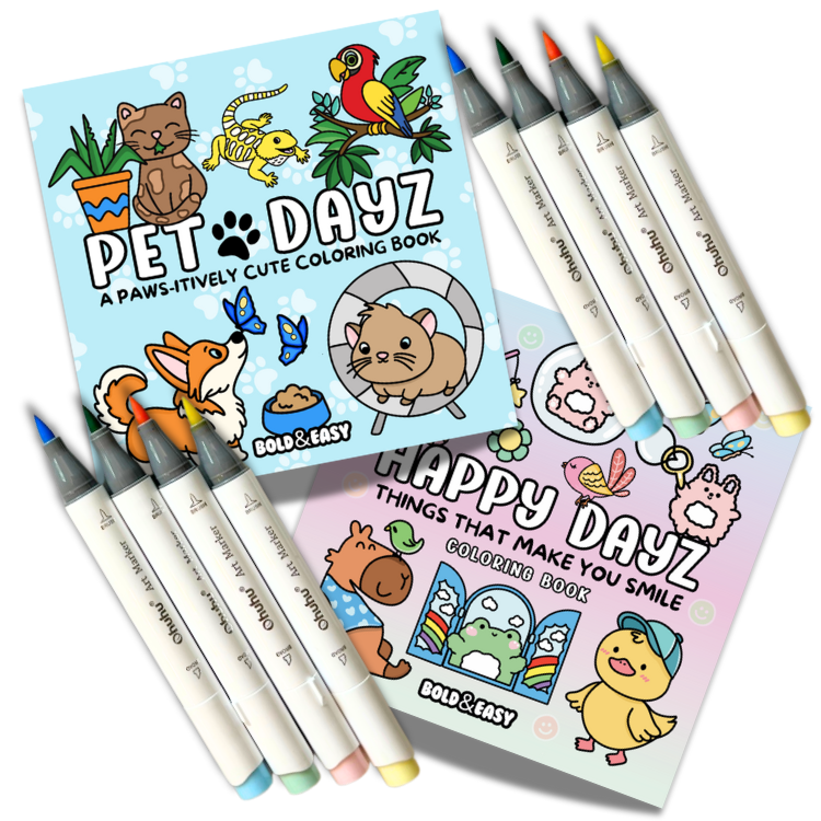 Picked For You! 2 Book Coloring Bundle with 8 Mystery Ohuhu Alcohol Markers by Wook Books