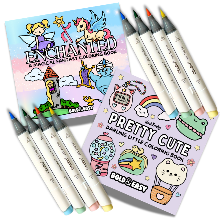 Picked For You! 2 Book Coloring Bundle with 8 Mystery Ohuhu Alcohol Markers by Wook Books