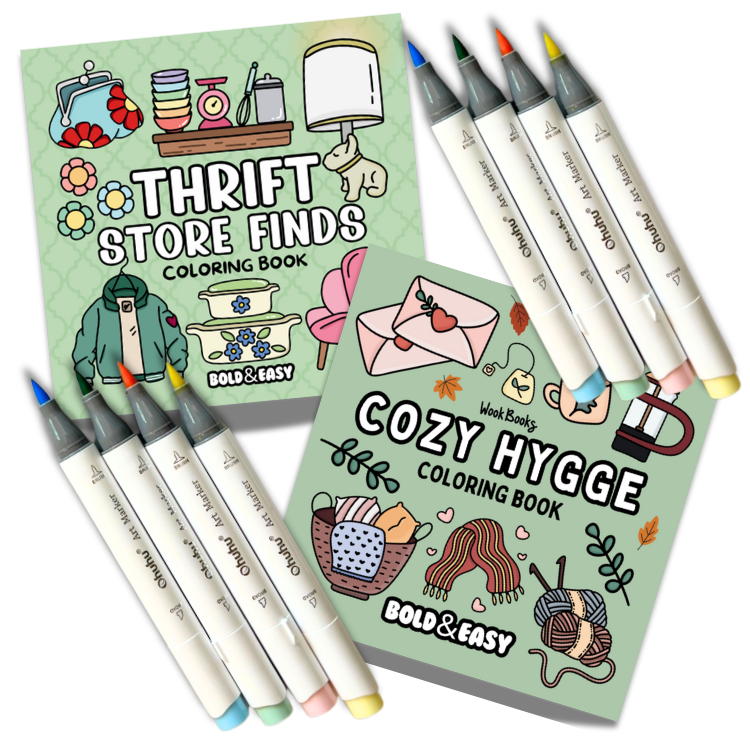 Picked For You! 2 Book Coloring Bundle with 8 Mystery Ohuhu Alcohol Markers by Wook Books