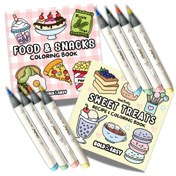 Picked For You! 2 Book Coloring Bundle with 8 Mystery Ohuhu Alcohol Markers by Wook Books