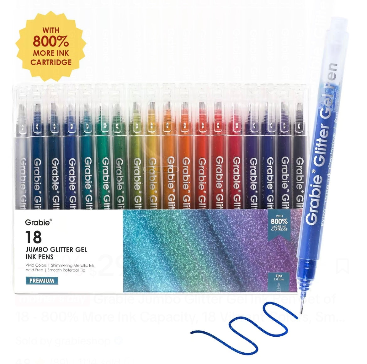 Grabie Dual Tone Iridescent Glitter Gel Ink Pen - 18 Vibrant Colors