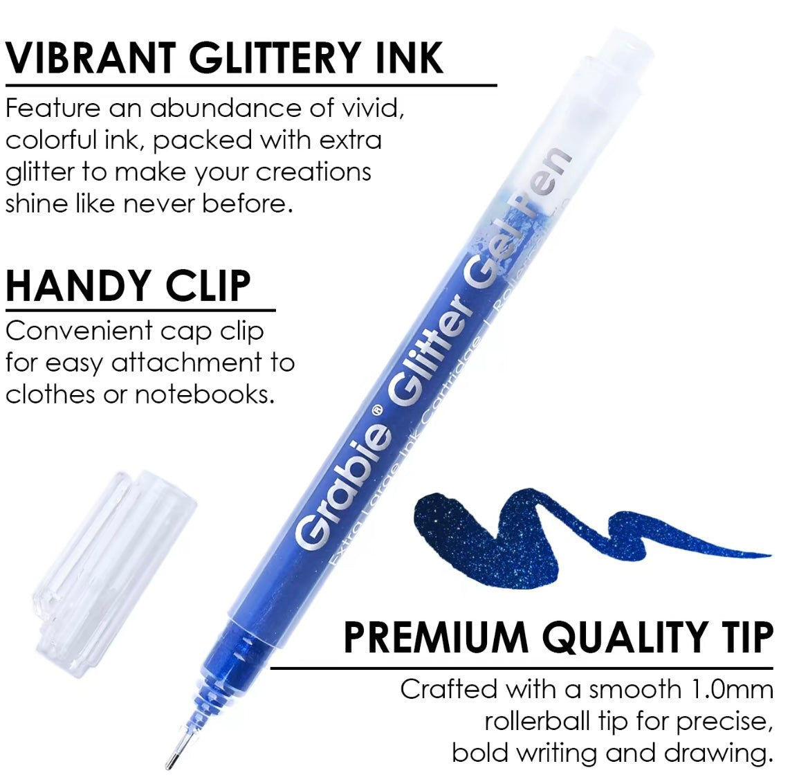 Grabie Dual Tone Iridescent Glitter Gel Ink Pen - 18 Vibrant Colors