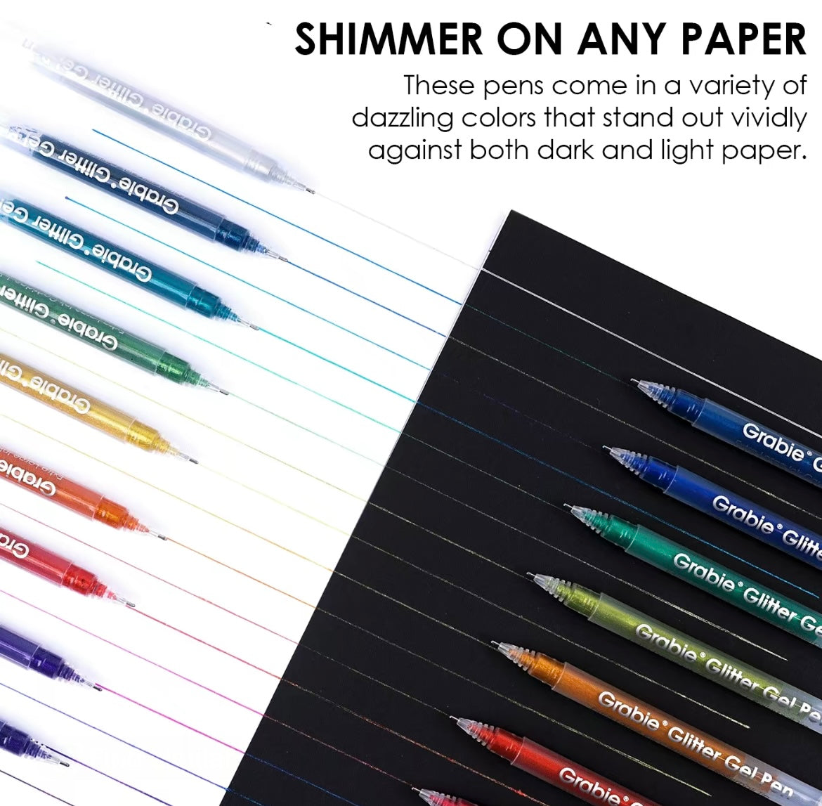 Grabie Dual Tone Iridescent Glitter Gel Ink Pen - 18 Vibrant Colors