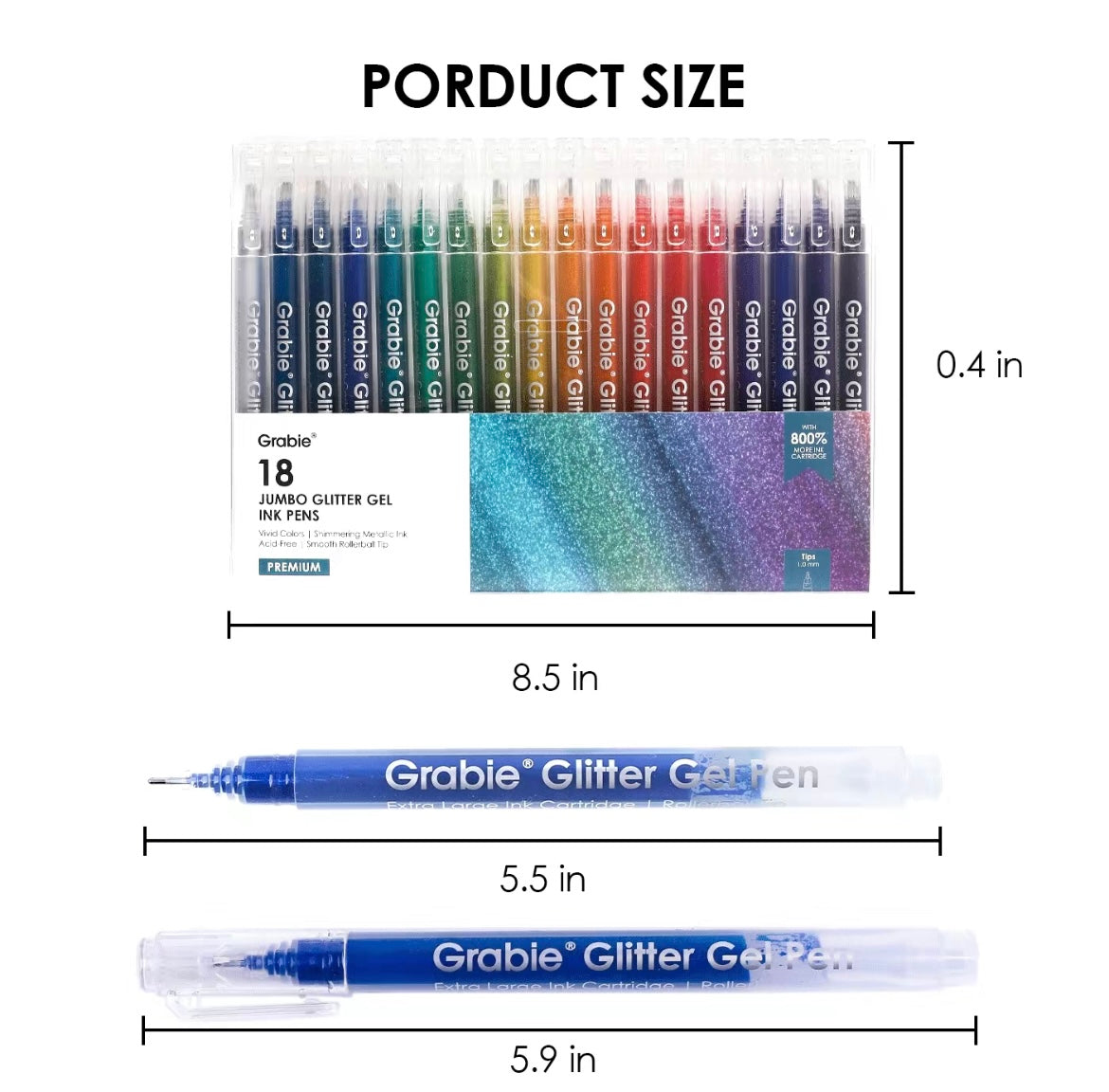 Grabie Dual Tone Iridescent Glitter Gel Ink Pen - 18 Vibrant Colors