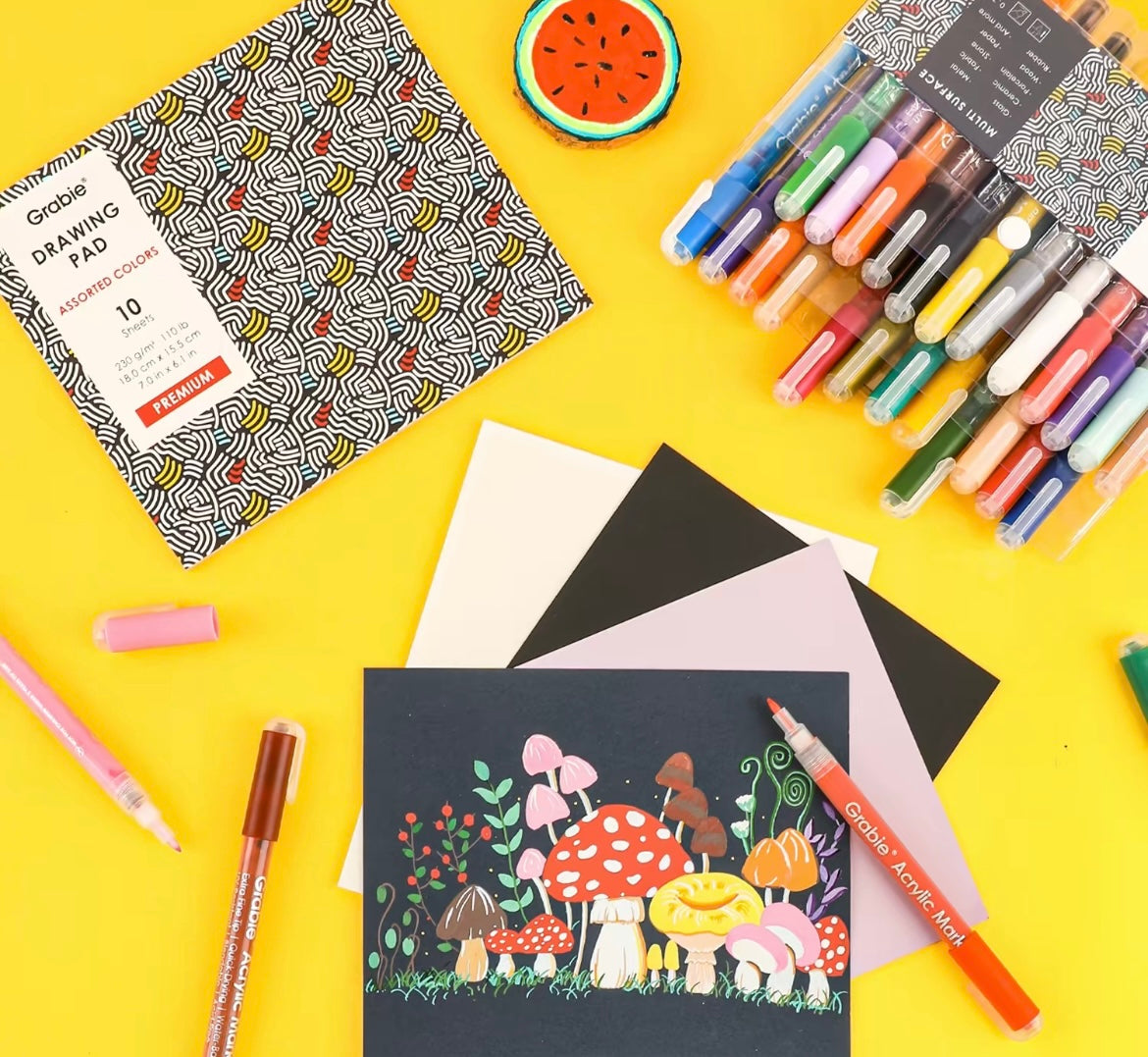 48 Grabie Acrylic Markers Paint Pens Set (Drawing Pad Included)