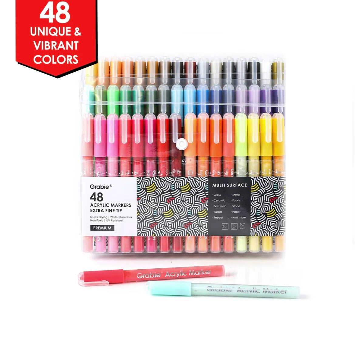 48 Grabie Acrylic Markers Paint Pens Set (Drawing Pad Included)