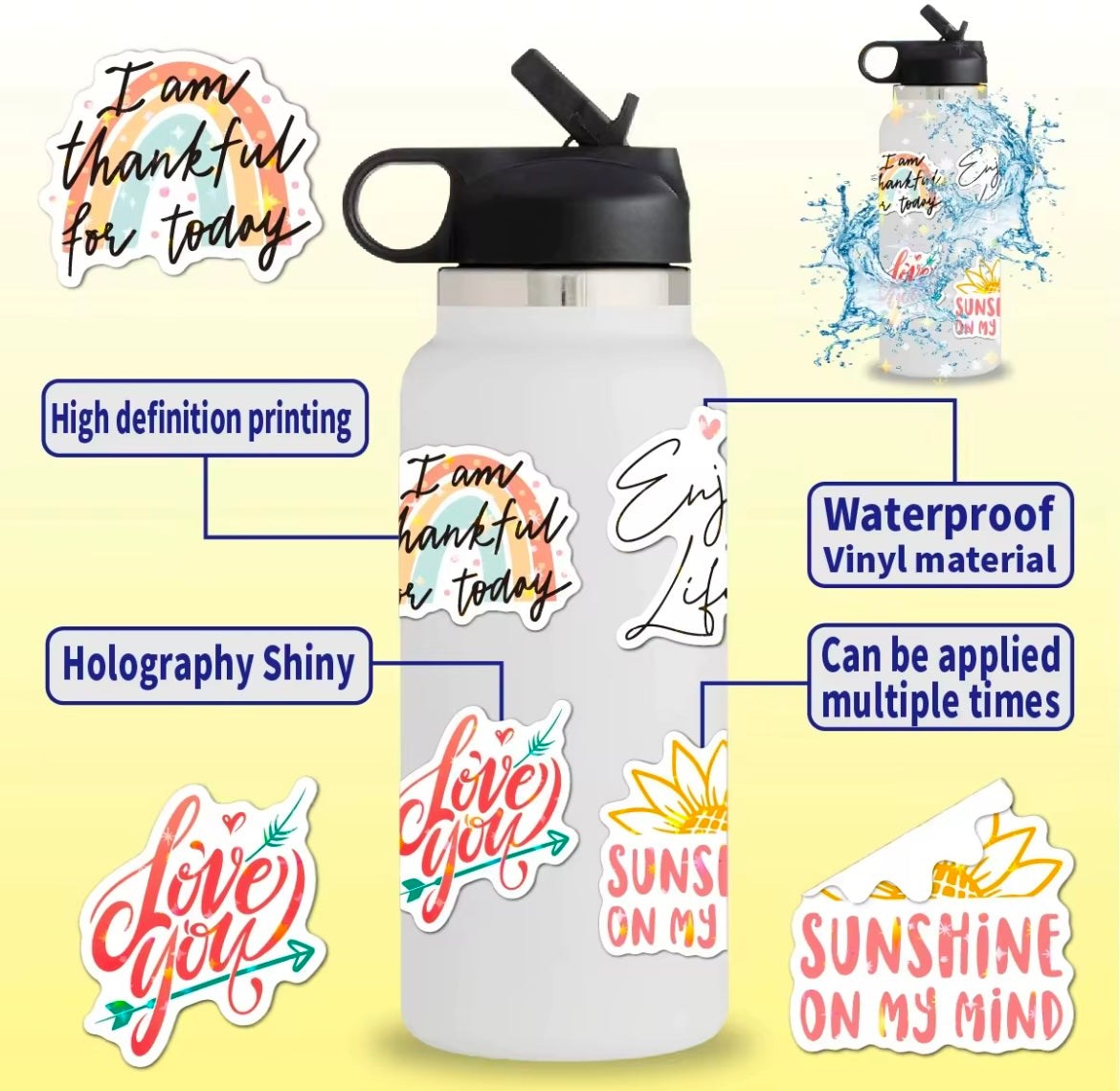 100PCS Holographic Vinyl Motivational Stickers