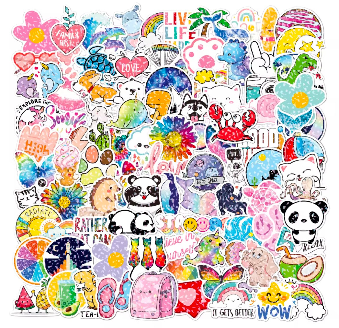 100PCS Holographic Vinyl Cute Stickers