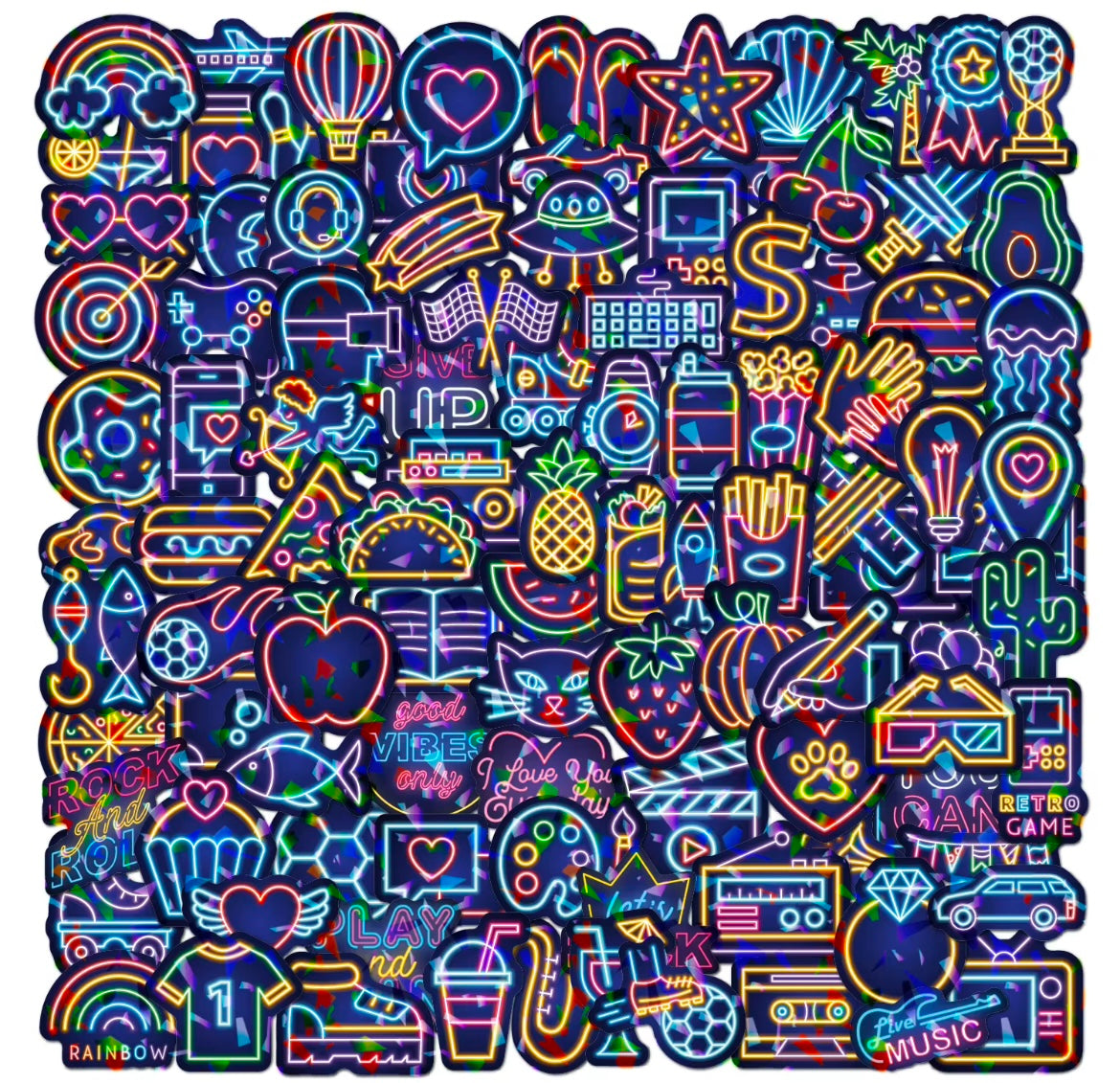 100PCS Holographic Vinyl Electric Neon Stickers