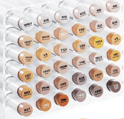 Mystery Pallette of Ohuhu Alcohol Markers with Brush Tips + Wook Books Holographic Marker Bag