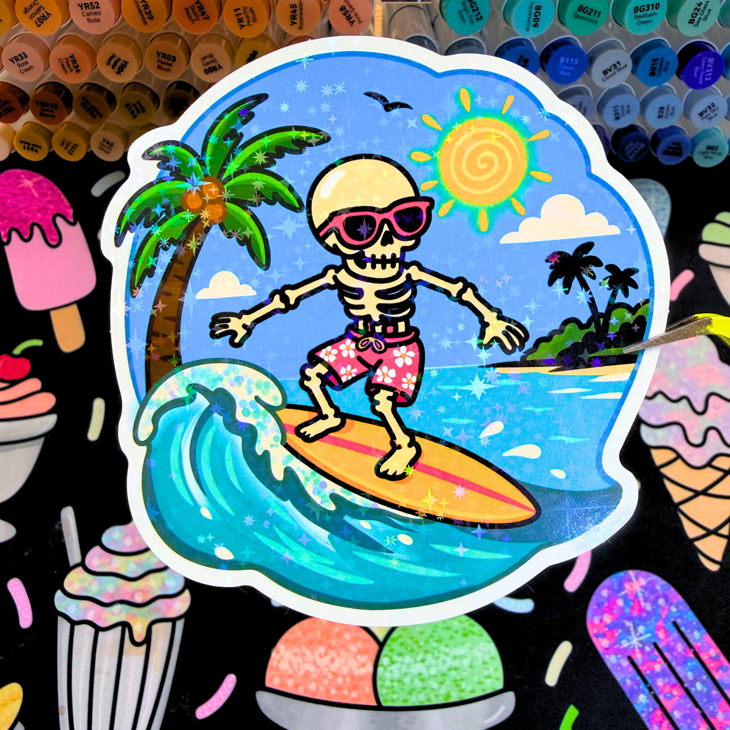 5-Pack Summerween Vacation Mode Jumbo Holographic Vinyl Sticker Pack