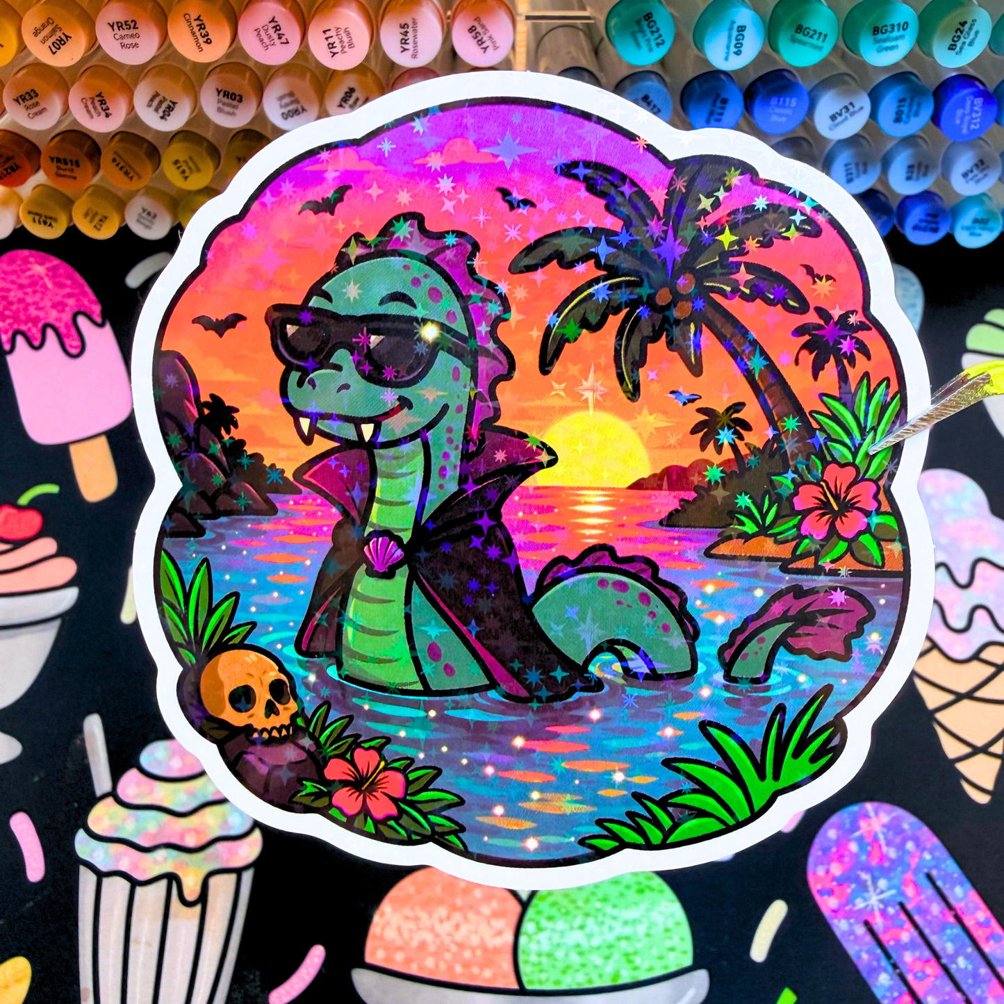 5-Pack Summerween Vacation Mode Jumbo Holographic Vinyl Sticker Pack