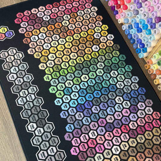 Ohuhu Honolulu Color Swatch Desk Mat – 23" x 14" | Legacy-to-New Code Color Map (344 Colors)