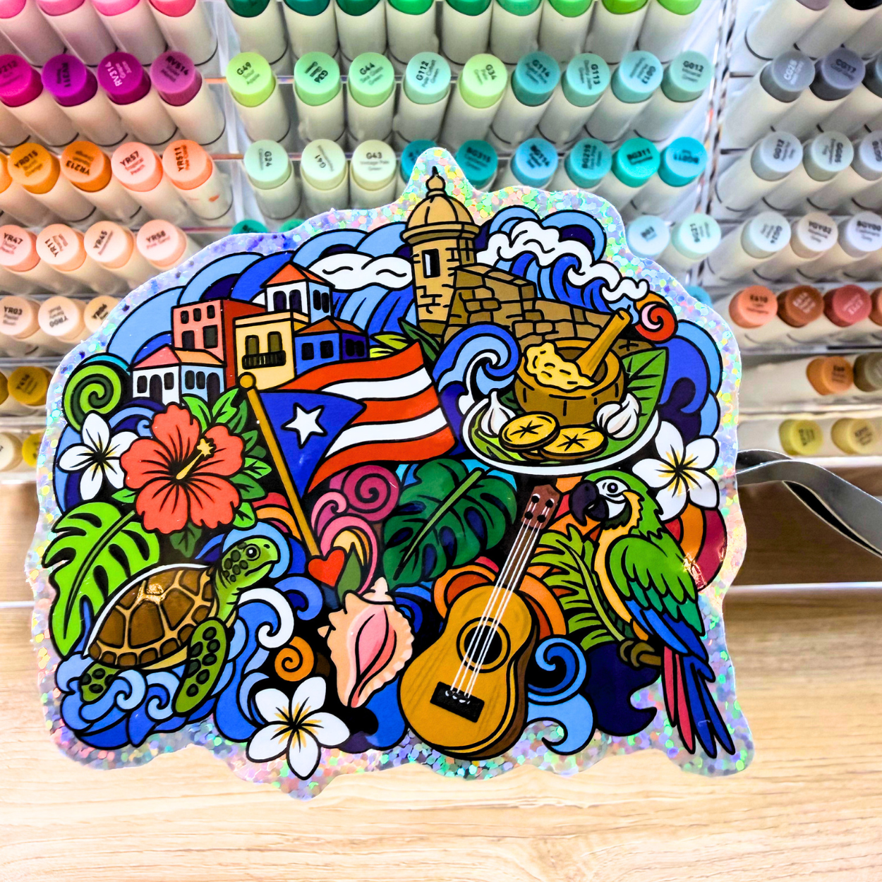 WEPA! Jumbo Holographic Puerto Rico Vinyl Sticker | Hand-Drawn Original Artwork by Wook Books