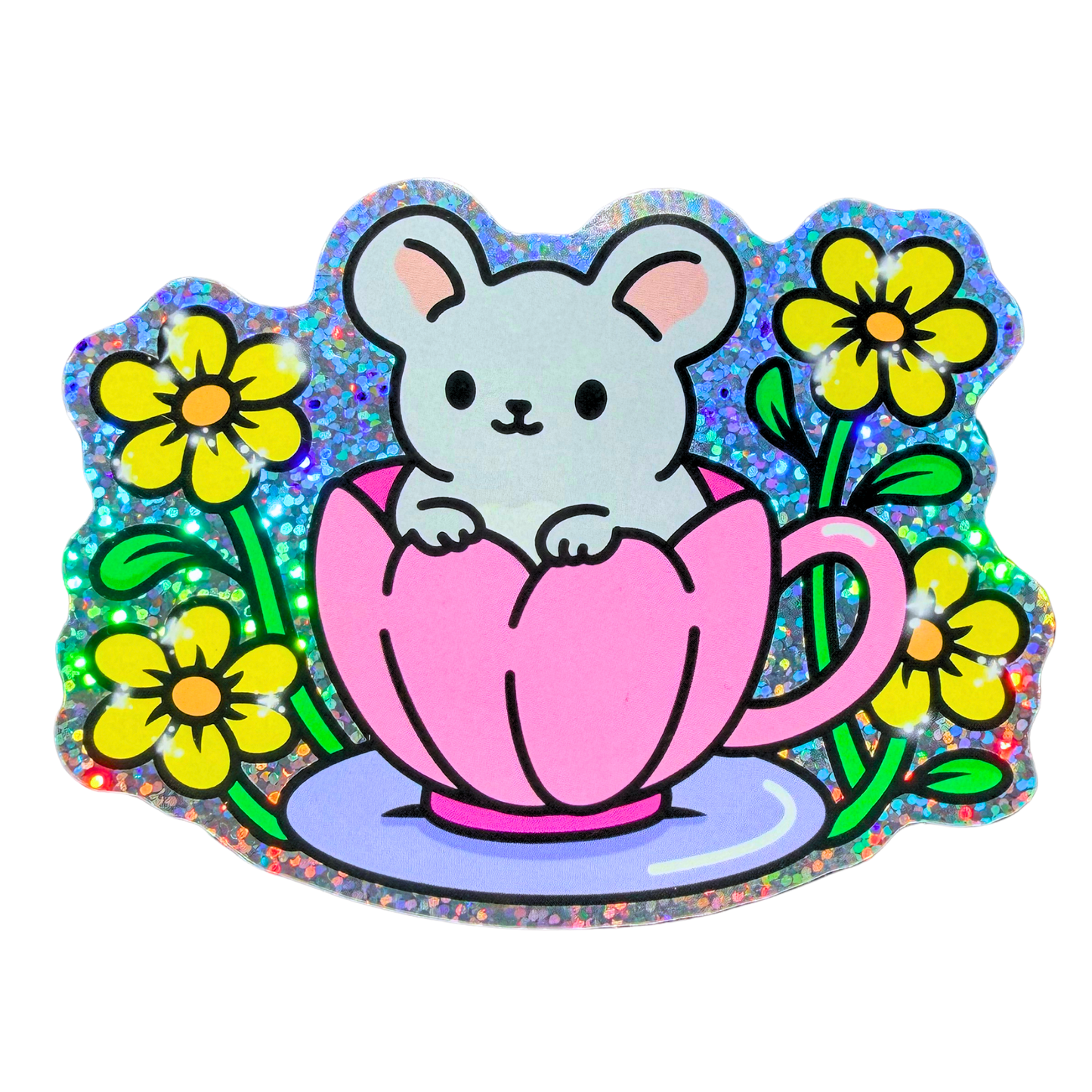 006 Teacup Mouse Holographic Jumbo Sticker