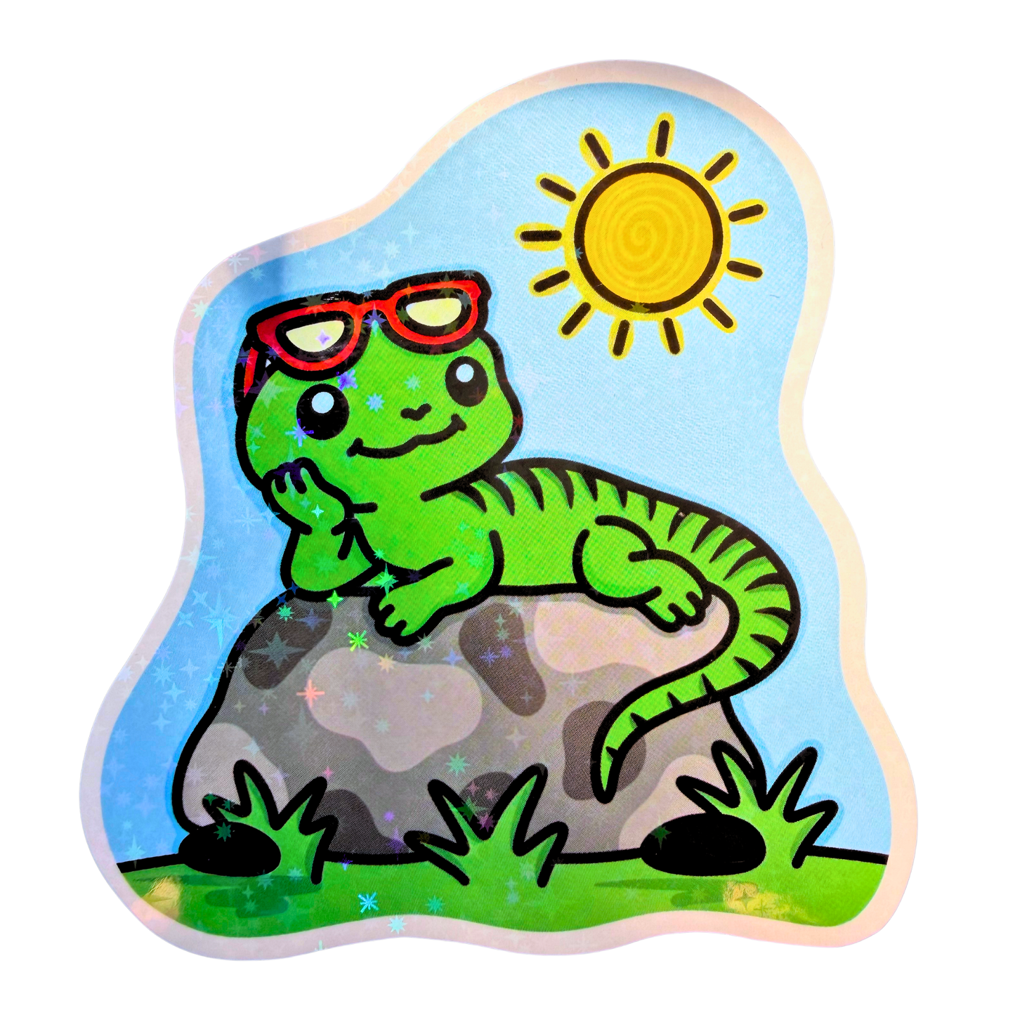 034 Sunbathing Gekko Holographic Jumbo Sticker