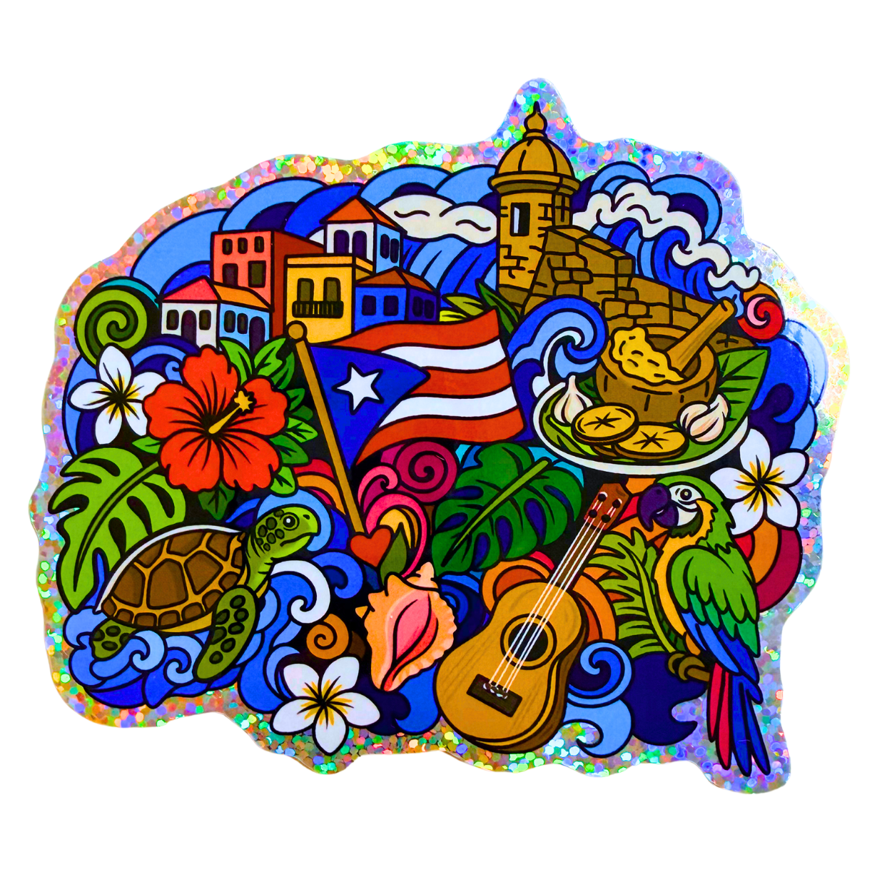 WEPA! Jumbo Holographic Puerto Rico Vinyl Sticker | Hand-Drawn Original Artwork by Wook Books