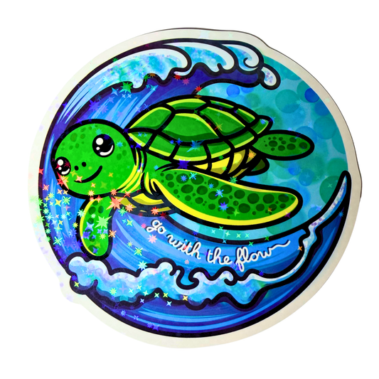 040 Surf's Up Turtle Holographic Jumbo Sticker