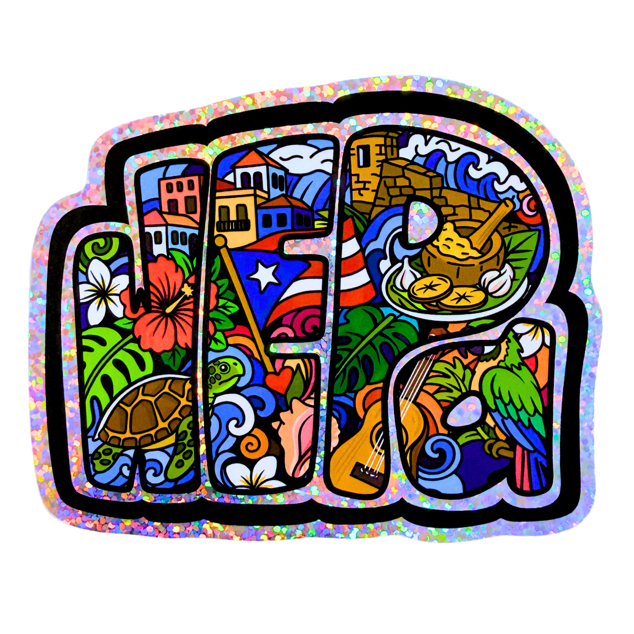 WEPA! Jumbo Holographic Puerto Rico Vinyl Sticker | Hand-Drawn Original Artwork by Wook Books