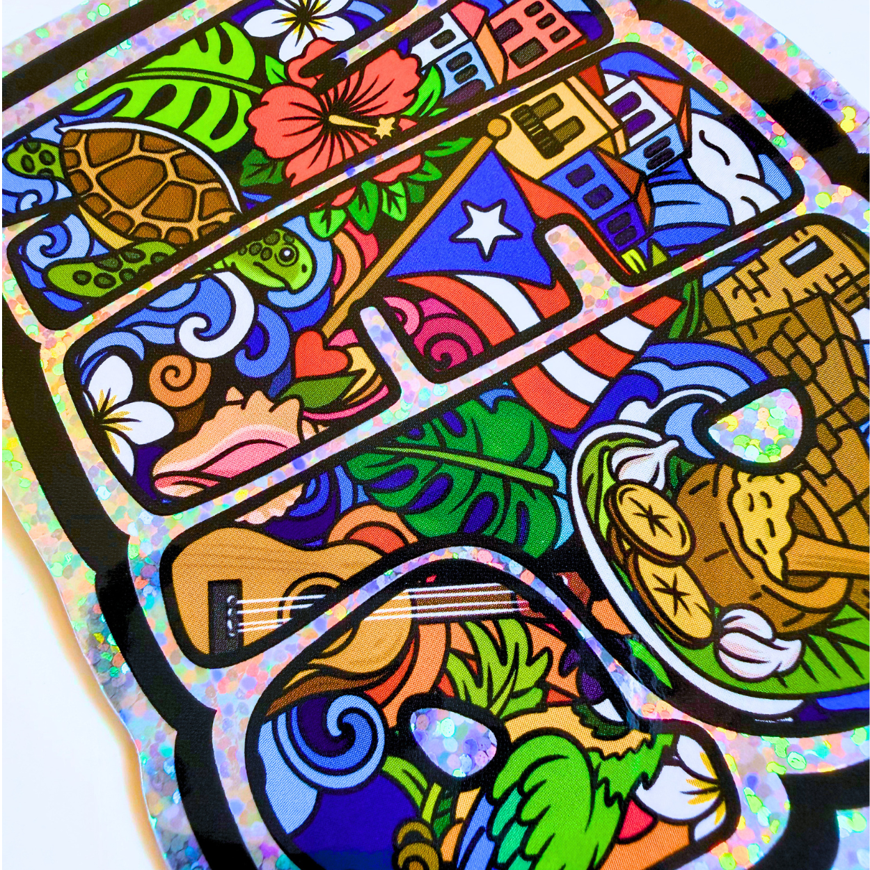 WEPA! Jumbo Holographic Puerto Rico Vinyl Sticker | Hand-Drawn Original Artwork by Wook Books