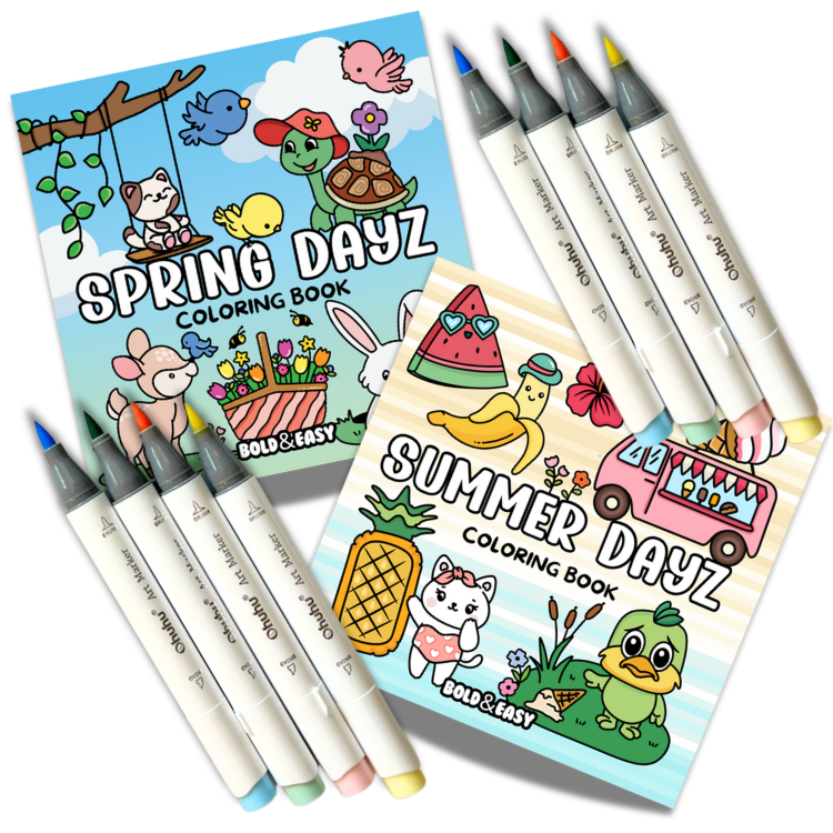 Picked For You! 2 Book Coloring Bundle with 8 Mystery Ohuhu Alcohol Markers by Wook Books