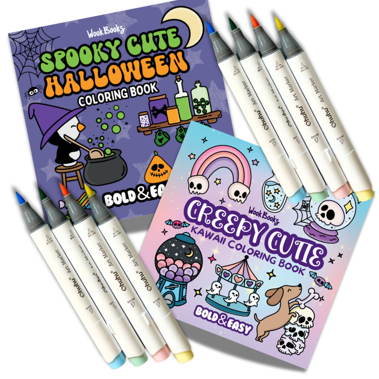 Picked For You! 2 Book Coloring Bundle with 8 Mystery Ohuhu Alcohol Markers by Wook Books