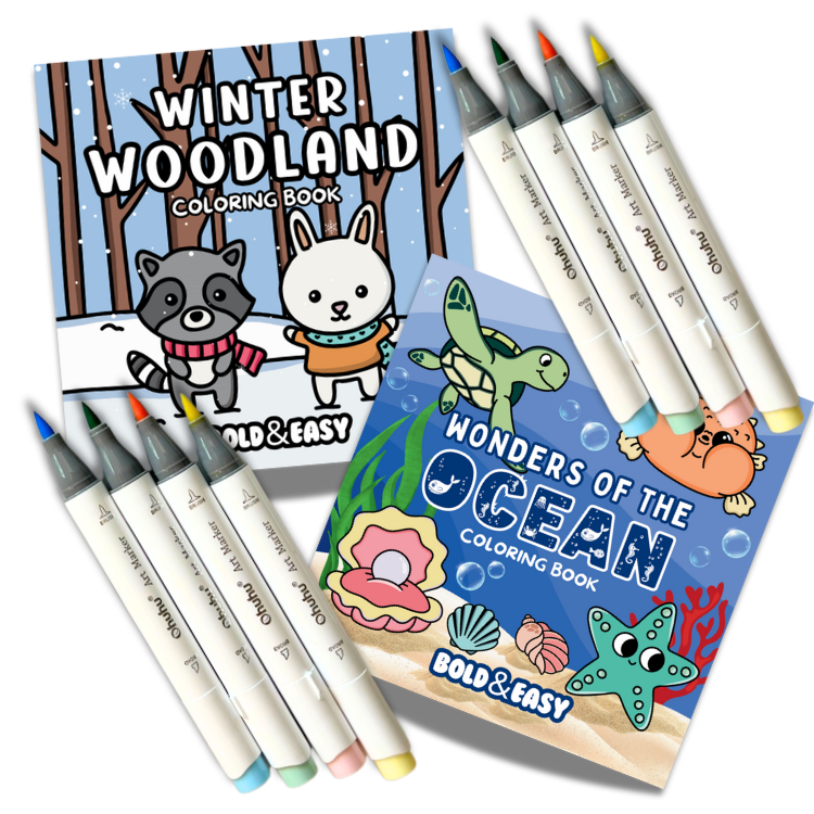 Picked For You! 2 Book Coloring Bundle with 8 Mystery Ohuhu Alcohol Markers by Wook Books