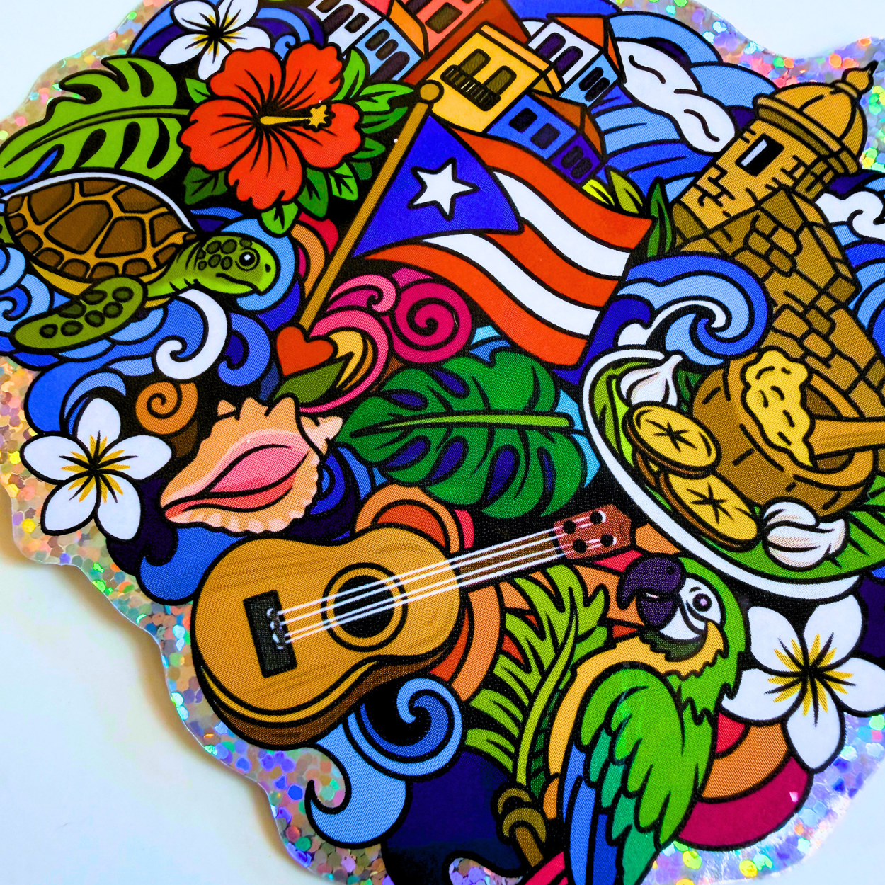 WEPA! Jumbo Holographic Puerto Rico Vinyl Sticker | Hand-Drawn Original Artwork by Wook Books