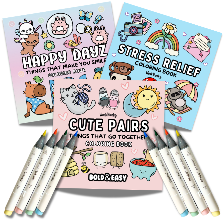 Picked For You! 3 Book Coloring Bundle with 8 Mystery Ohuhu Alcohol Markers by Wook Books