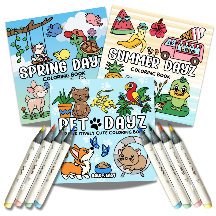 Picked For You! 3 Book Coloring Bundle with 8 Mystery Ohuhu Alcohol Markers by Wook Books