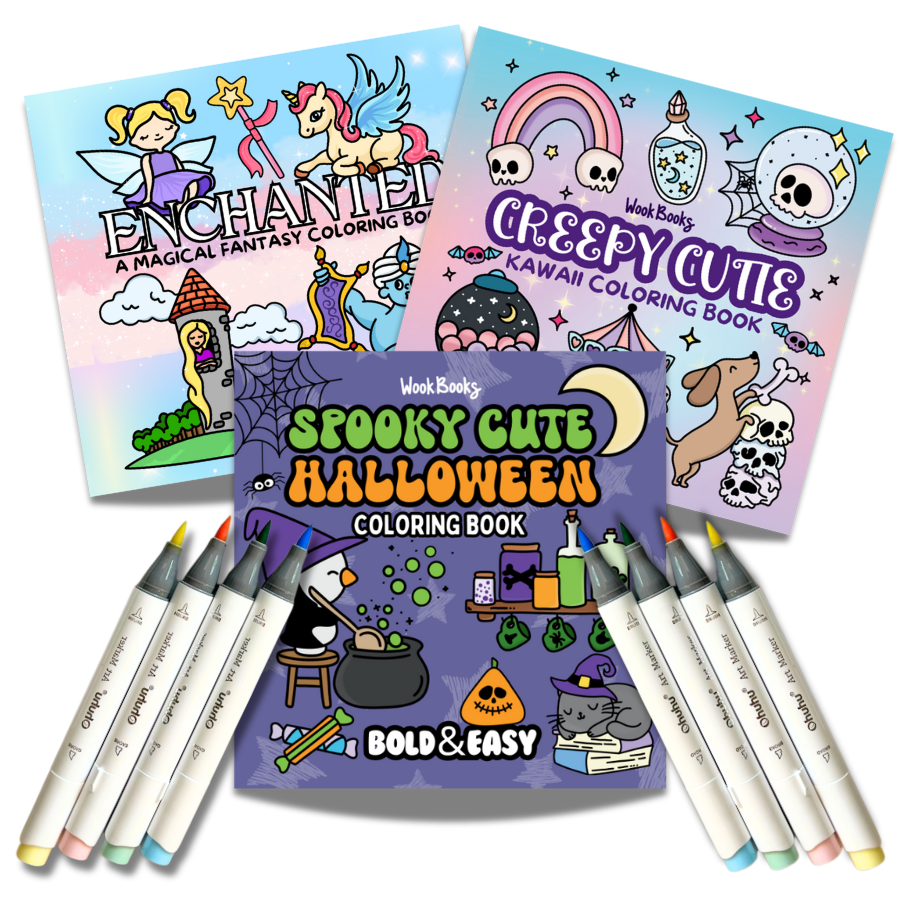 Picked For You! 3 Book Coloring Bundle with 8 Mystery Ohuhu Alcohol Markers by Wook Books