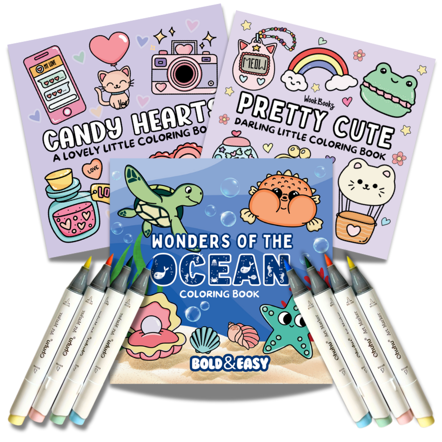 Picked For You! 3 Book Coloring Bundle with 8 Mystery Ohuhu Alcohol Markers by Wook Books