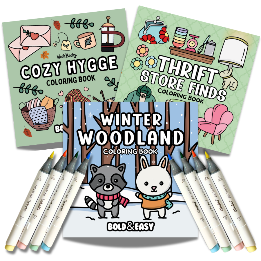 Picked For You! 3 Book Coloring Bundle with 8 Mystery Ohuhu Alcohol Markers by Wook Books