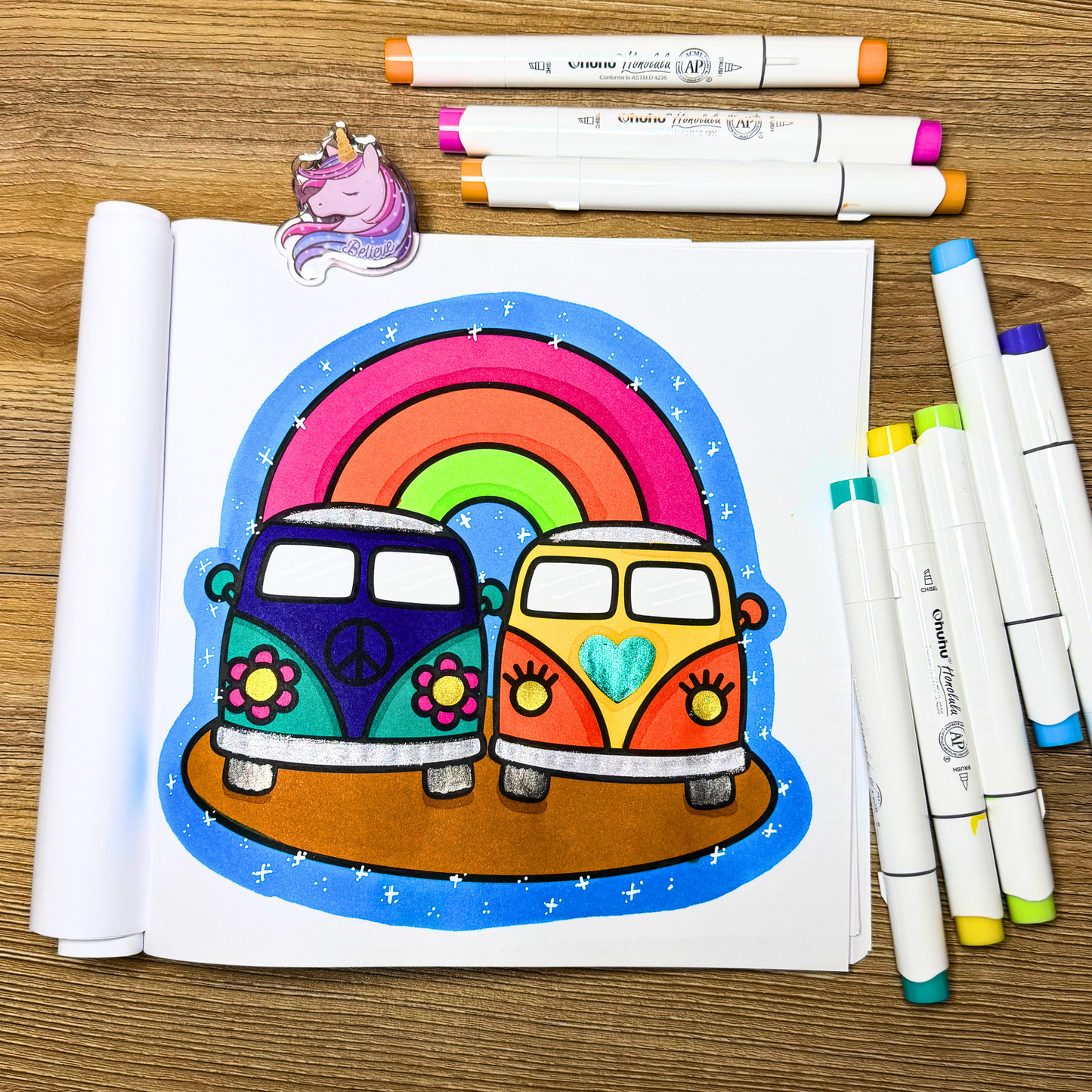 Wook Books Mermaid Marker Bag + 8 Pack Ohuhu Alcohol Markers | Curated Color Palette Set