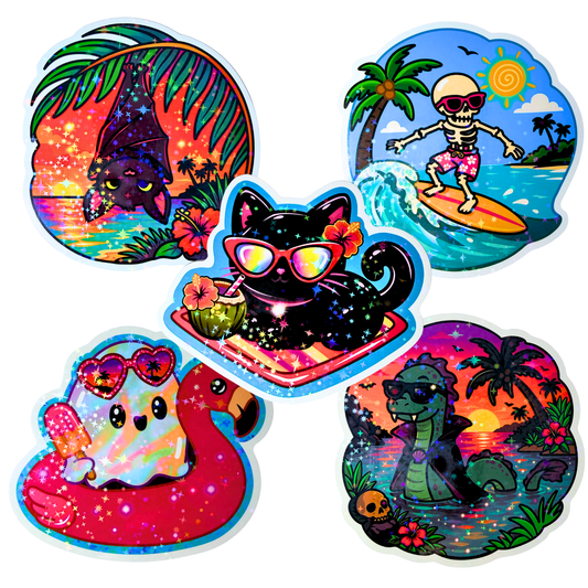 5-Pack Summerween Vacation Mode Jumbo Holographic Vinyl Sticker Pack