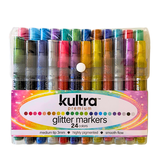 Kultra 24-Color Glitter Markers | Dual Tip Water-Based Glitter Pens for Coloring Books & Crafts