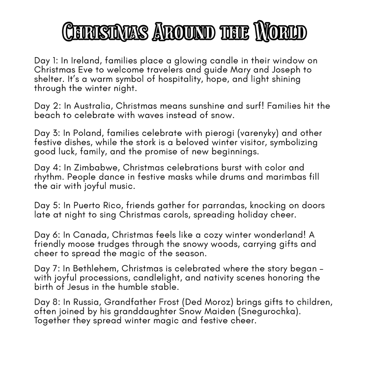 Advent Christmas Around the World Coloring Book & Reusable Protective Sheet