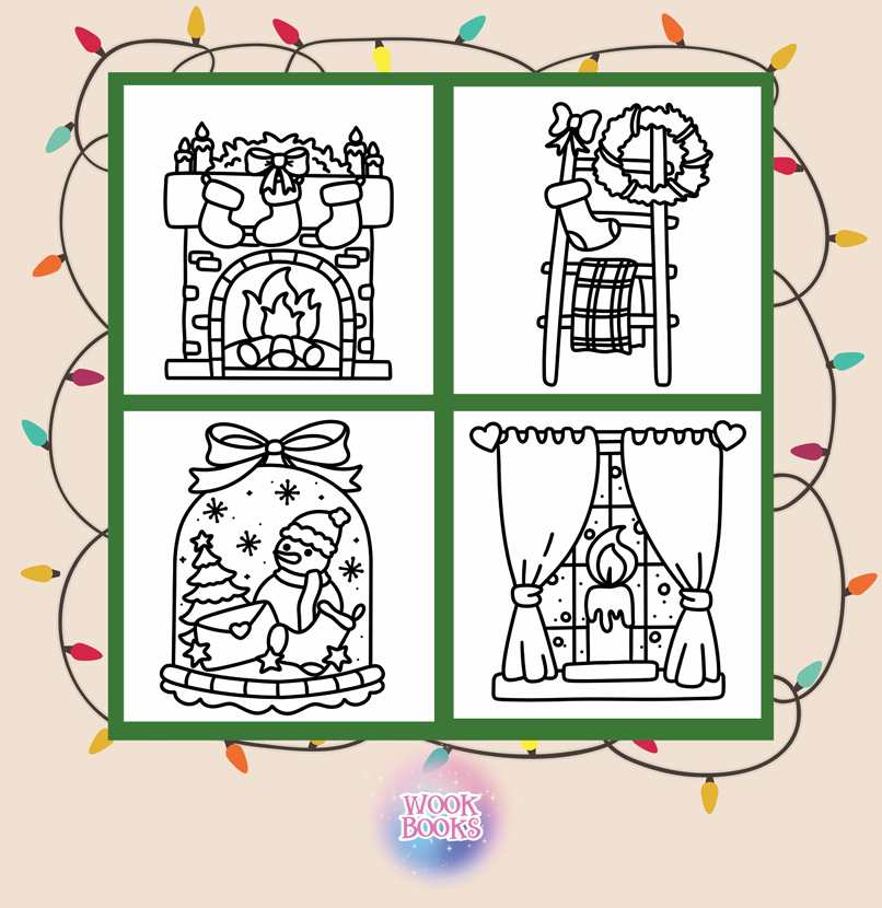 Cozy Christmas Coloring Book & Reusable Protective Sheet