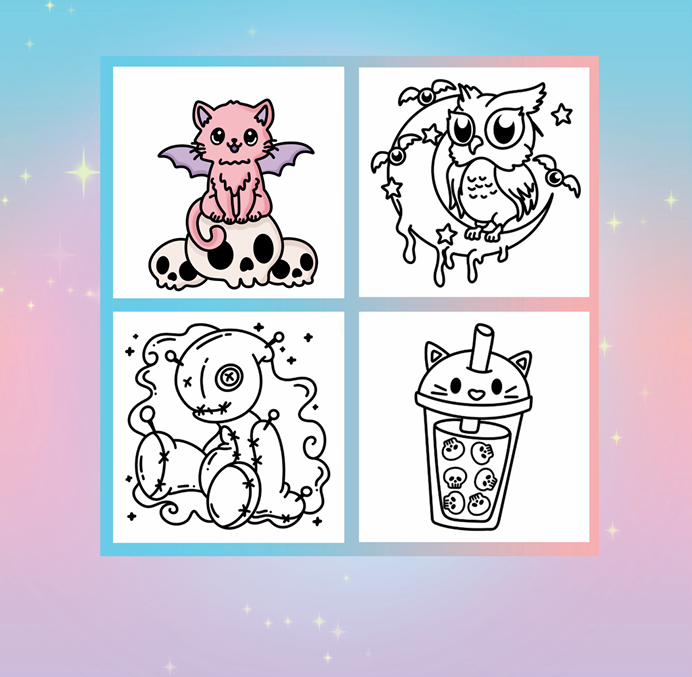 Creepy Cutie Kawaii Coloring Book & Reusable Protective Sheet