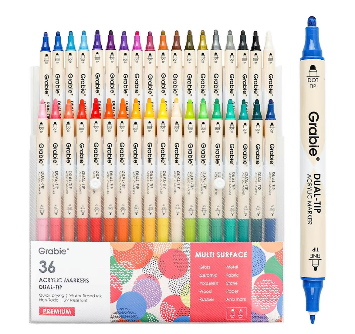 Grabie Dual Tip Acrylic Marker Set of 36