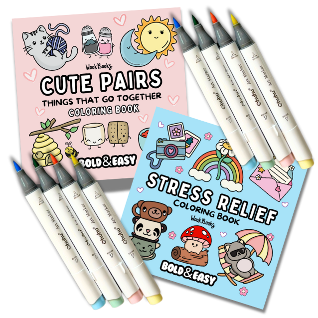 Picked For You! 2 Book Coloring Bundle with 8 Mystery Ohuhu Alcohol Markers by Wook Books