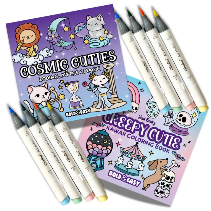 Picked For You! 2 Book Coloring Bundle with 8 Mystery Ohuhu Alcohol Markers by Wook Books
