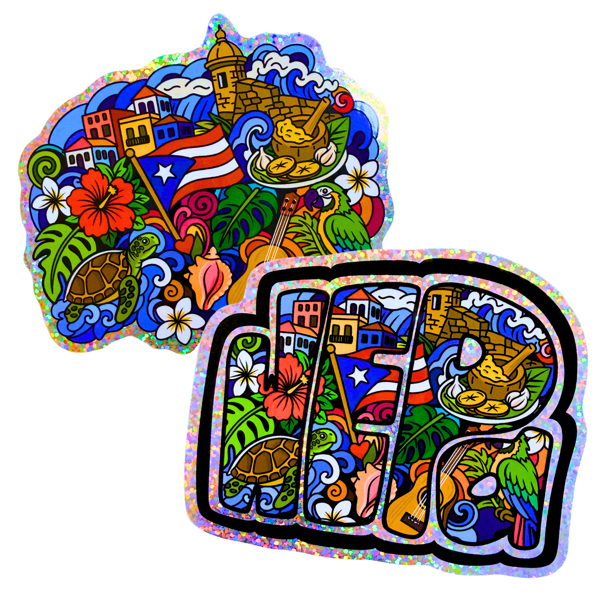 WEPA! Jumbo Holographic Puerto Rico Vinyl Sticker | Hand-Drawn Original Artwork by Wook Books