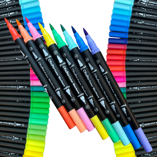 8-Pack Mystery Palette of Ohuhu Maui Dual Tip Water Based Art Markers, Brush & Fineliner