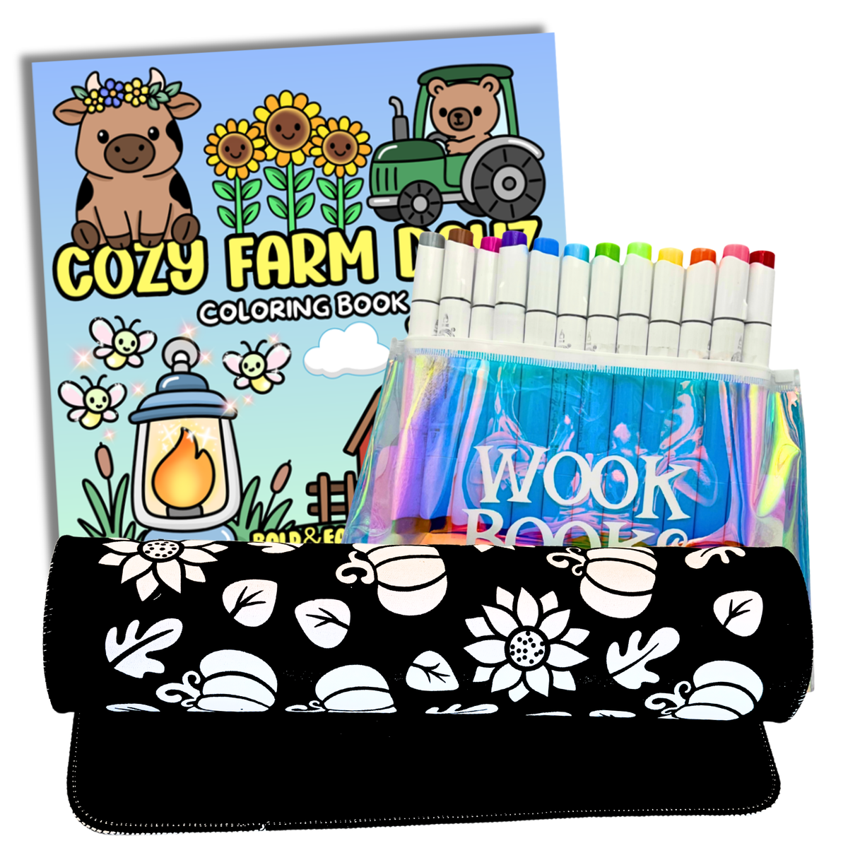 Color & Create Book & Desk Mat Bundle with 12 Alcohol Markers and Marker Bag by Wook Books