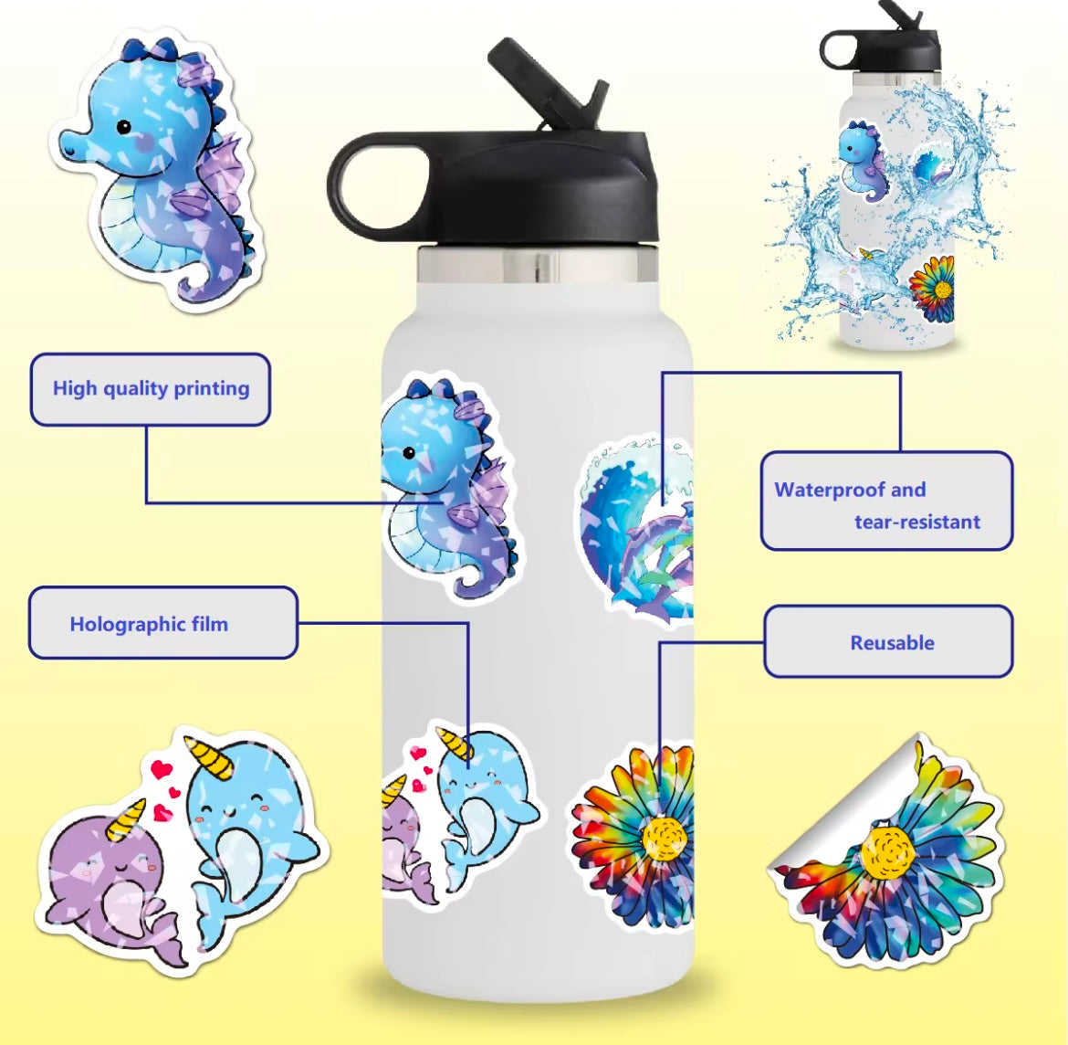 100PCS Holographic Vinyl Cute Stickers
