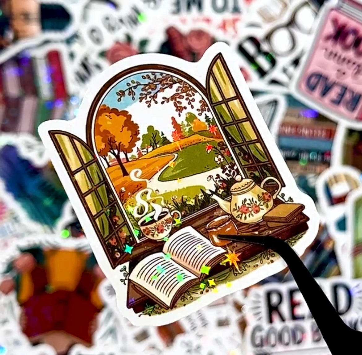 100PCS Holographic Vinyl Book Lover Stickers