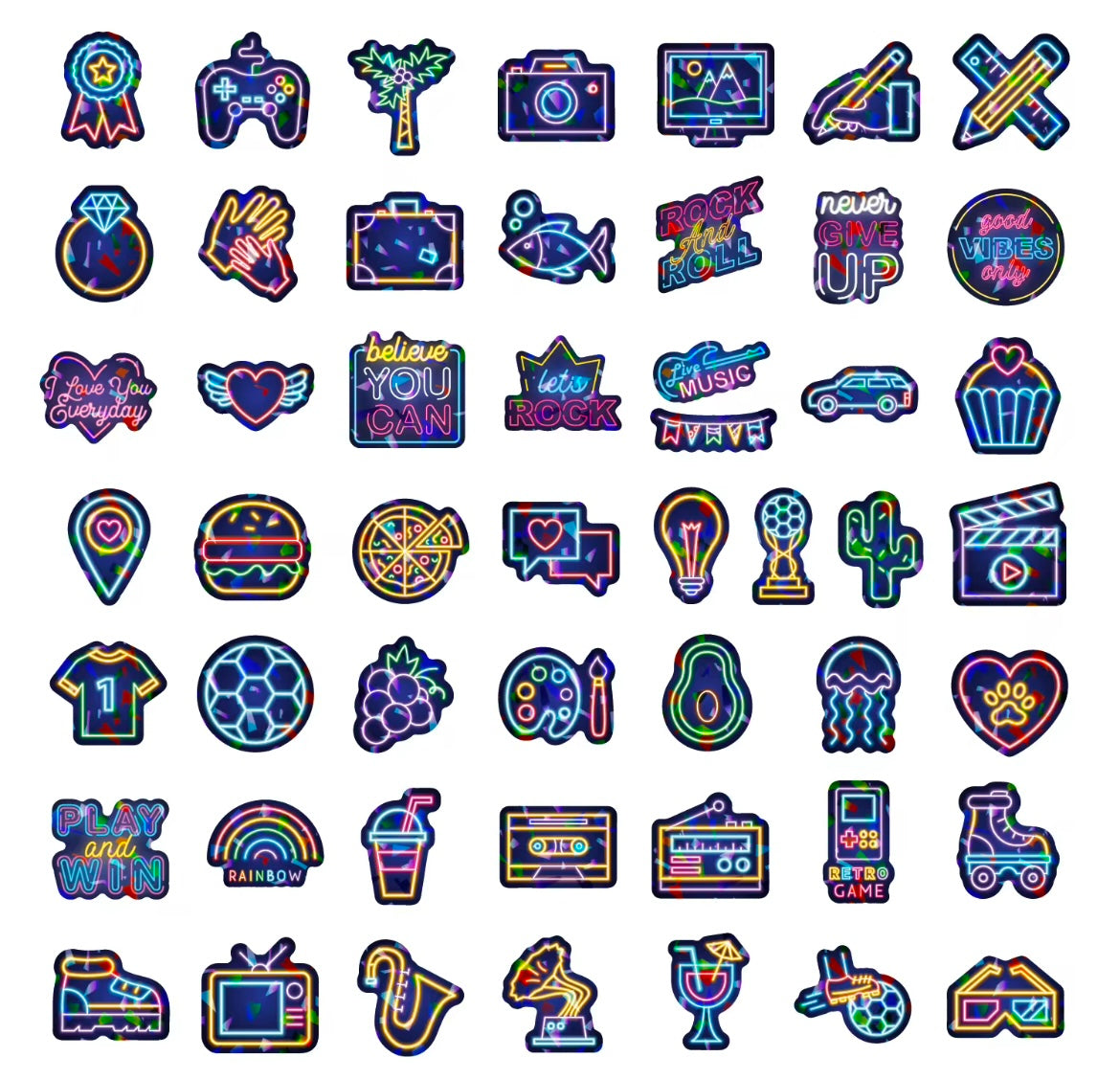 Printable Neon Stickers 100PCS Holographic Vinyl Electric Neon Stickers – Wook Books Coloring